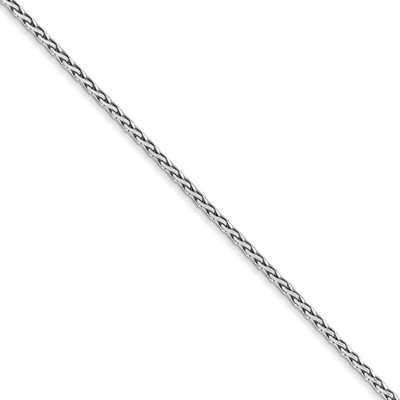 1.5mm 14k White Gold Solid D/C Round Wheat Chain Necklace 30 Inch